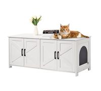 VEVOR Copertura per Lettiera per 2 Gatti, Copri Toilette per Gatti con Camere Doppie, Armadietto in Legno per Nascondere Lettiere per 2 Gatti, Mobiletto da Soggiorno 1,19 x 0,46 x 0,5 m, Bianco