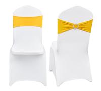 VEVOR Coprisedia Pieghevole in Spandex Elasticizzato, Coprisedia Universale con Telai per Sedia, Fodere Protettive Lavabili Rimovibili, per Matrimoni, Banchetti, Sala da Pranzo 50 Set Oro e Bianco