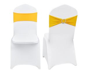 VEVOR Coprisedia Pieghevole in Spandex Elasticizzato, Coprisedia Universale con Telai per Sedia, Fodere Protettive Lavabili Rimovibili, per Matrimoni, Banchetti, Sala da Pranzo 50 Set Oro e Bianco