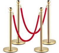 VEVOR Corde e Pali in Velluto, Corda Rossa da 1,5 m/5 Piedi, Acciaio Inox Dorato Barriera per Controllo della Folla Utilizzata per Teatri, Feste, Matrimoni, Mostre, Biglietterie, Set da 4 pezzi