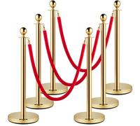 VEVOR Corde e Pali in Velluto, Corda Rossa da 1,5 m/5 Piedi, Stanchion in Acciaio Inox Barriera Rossa per Il Controllo della Folla Utilizzata per Teatri, Feste, Matrimoni