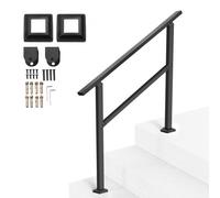 VEVOR Corrimano per Esterni, Kit Corrimano per Scale 2 a 3 Gradini, Tubo Quadrato Nero con Barra Orizzontale, Corrimano di Supporto in Acciaio al Carbonio, Scale in Cemento e Terrazze