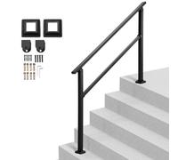 VEVOR Corrimano per Esterni, Kit Corrimano per Scale 4 a 5 Gradini, Tubo Quadrato Nero con Barra Orizzontale, Corrimano di Supporto in Acciaio al Carbonio, Scale in Cemento e Terrazze