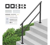 VEVOR Corrimano per Gradini Esterni a 4-5 Gradini, Ringhiere in Acciaio al Carbonio di Transizione con Kit di Installazione, Corrimano per Scale per Anziani, Gradini in Cemento, Tubo Quadrato Nero