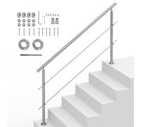 VEVOR Corrimano per Gradini Esterni, Kit Corrimano per Scale 2 Traverse 180 cm Lunghezza, Ringhiere Transizione Acciaio Inox Kit Installazione, Corrimano Scale Doppia Colonna per Veranda e Terrazza