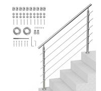 VEVOR Corrimano per Gradini Esterni, Kit Corrimano per Scale 5 Traverse 150 cm Lunghezza, Ringhiere Transizione Acciaio Inox Kit Installazione, Corrimano Scale Doppia Colonna per Veranda e Terrazza
