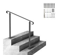 VEVOR Corrimano Scale Gradino Esterno Installazione a Terra, Altezza 45cm per Ringhiera in Ferro Battuto Nero Passaggi da 2 Gradini, Corrimano di Sicurezza Uso in Corridoio Giardino Balcone Portico