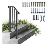 VEVOR Corrimano Scale Passamano Ringhiera Set Ringhiera per Scale Nero Opaco con 1 o 2 Gradini Ringhiera Corrimano in Ferro per Gradini Esterni