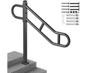 VEVOR Corrimano Singolo per Esterni 1029 mm x 900 mm Corrimano per Scale Piegato in Metallo 1 a 3 Gradini, Ringhiera per Scale in Acciaio al Carbonio, 2 Barre Trasversali Antiscivolo per Garage