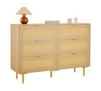 VEVOR Credenza con Armadio Rattan Intrecciato da 120 x 39,5 x 85,4 cm con 6 Cassetti e Maniglie e Gambe in Metallo, Moderno Mobiletto in Rattan per Camera da Letto, Soggiorno, Corridoio