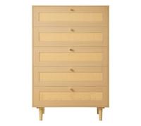 VEVOR Credenza con Armadio Rattan Intrecciato da 70,2 x 40 x 106,5 cm, Carico di 13,61 kg con 5 Cassetti e Maniglie in Metallo, Mobiletto Moderno in Rattan per Camera da Letto, Soggiorno, Corridoio