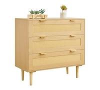 VEVOR Credenza con Armadio Rattan Intrecciato da 80 x 35 x 77 cm, Carico di 13,61 kg con 3 Cassetti e Maniglie in Metallo, Mobiletto Moderno in Rattan per Camera da Letto, Soggiorno, Corridoio
