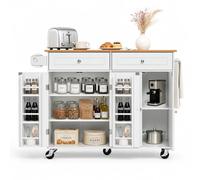 VEVOR Credenza Mobile Portaoggetti Lunghezza 1210 mm con Piano Ribaltabile | Mobiletto Portaoggetti 2 Cassetti Armadietto Ruote Girevoli Portasciugamani, Carrello Tavolo da Salotto, Soggiorno, Bianco