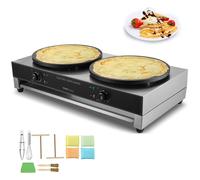 VEVOR Crepiera Elettrica, Macchina per Crepes Commerciale a Doppia Testa 406 mm, Piastra Crepes Piastra Piana 6000 W, Macchina in Acciaio Inox Antiaderente, Fornello Circolare, Senza Spina