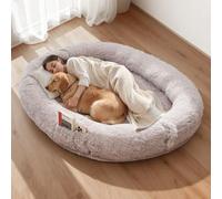 VEVOR Cuccia per Cani Animali Domestici da 1760 mm x 1220 mm x 240 mm, Peluche Lungo per Cani di Taglia Umana, con Tasca Laterale, Maniglia e Cerniera, Rimovibile, Lavabile in Lavatrice, Grigio