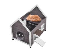 VEVOR Cuccia per Gatti da Esterno Resistente alle Intemperie, Rifugio Gatti Animali Piccoli, Cuccia da Esterno in Legno con Ampia Porta Laterale, Alette, Tetto Aperto e Finestra Trasparente, Grigio