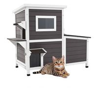 VEVOR Cuccia per Gatti da Esterno, Rifugio Rialzato in Legno a 2 Piani per 3 Gatti in inverno, con Scale, Finestra Trasparente e Porte a Battente, Cucce Impermeabili da Giardino 1070 x 633 x 863 mm
