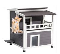 VEVOR Cuccia per Gatti Isolata, Rifugio in Legno a 2 Piani, Isolamento in Schiuma, con Balcone, Cucce Impermeabili per Selvatici, Interni ed Esterni, 1 a 3 Gatti, 84 x 74 x 81 cm