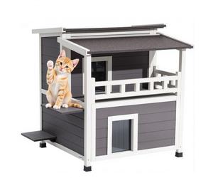 VEVOR Cuccia per Gatti Isolata, Rifugio in Legno a 2 Piani, Isolamento in Schiuma, con Balcone, Cucce Impermeabili per Gatti Selvatici, Interni ed Esterni, 1 a 3 Gatti, 84 x 74 x 81 cm