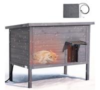 VEVOR Cuccia Riscaldata per Gatti, Rifugio Isolato Impermeabile in Legno da Esterno, con Cuscinetto Riscaldante, Porta a Battente e Tetto Apribile in Asfalto per 1-3 Gatti, 87 x 53,5 x 69 cm