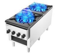 VEVOR Cucina a Gas Commerciale con 2 Bruciatori, Piano Cottura a Gas Propano e Naturale, Piastra Riscaldante a Gas in Acciaio Inossidabile, Attrezzatura da Cucina Commerciale per Ristoranti, 52 KW