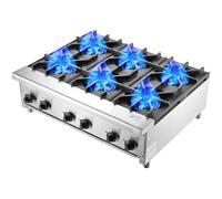 VEVOR Cucina a Gas Commerciale con 6 Fuochi, Piano Cottura a Gas Propano e Naturale, Piastra Riscaldante a Gas in Acciaio Inossidabile, Attrezzatura da Cucina Commerciale per Ristoranti, 42 KW
