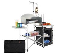 VEVOR Cucina da Campeggio per Cottura Pieghevole Portatile con Parabrezza a 3 Lati Materiale in Alluminio Ferro MDF Dimensioni Estese 146x46x168 cm, Tavolo Pieghevole Portaoggetti da Campeggio per BBQ