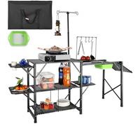 VEVOR Cucina da Campeggio per Cottura Pieghevole Portatile Ripiani Portautensili Materiale in Alluminio Ferro Dimensioni Estese 174 x 50 x 160 cm, Tavolo Pieghevole Portaoggetti da Campeggio per BBQ
