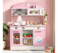 VEVOR Cucina Giocattolo per Bambini in Legno, con Luci e Suoni Realistici, Accessori Cibo e Pentole, Macchina per Ghiaccio, Cappa Aspirante e Forno a Microonde, Gioco di Ruolo, per Bambini 3-8 Anni