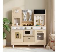 VEVOR Cucina Giocattolo per Bambini in Legno, con Luci e Suoni Realistici, Accessori Cibo e Pentole, Macchina per Ghiaccio, Microonde e Forno con Manopole, Gioco di Ruolo, per Bambini da 3 a 8 Anni