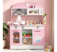 VEVOR Cucina Giocattolo per Bambini in Legno, con Luci e Suoni Realistici, Accessori Cibo e Pentole, Macchina per Ghiaccio, Cappa Aspirante e Forno a Microonde, Gioco di Ruolo, per Bambini 3-8 Anni