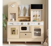 VEVOR Cucina Giocattolo per Bambini in Legno, con Luci e Suoni Realistici, Accessori Cibo e Pentole, Macchina per Ghiaccio, Microonde e Forno con Manopole, Gioco di Ruolo, per Bambini da 3 a 8 Anni