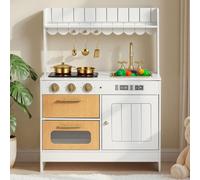 VEVOR Cucina Giocattolo per Bambini in Legno, Set Cucina Giocattolo da Interno con Luci e Suoni Realistici, Cibo e Pentole, Microonde e Forno con Manopole, Gioco di Ruolo, per Bambini da 3 a 8 Anni