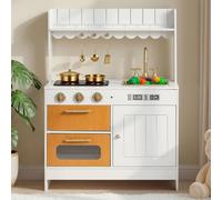 VEVOR Cucina Giocattolo per Bambini in Legno, Set Cucina Giocattolo da Interno con Luci e Suoni Realistici, Cibo e Pentole, Microonde e Forno con Manopole, Gioco di Ruolo, per Bambini da 3 a 8 Anni