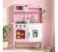 VEVOR Cucina Giocattolo per Bambini in Legno, Set da Cucina Giocattolo con Luci e Suoni Realistici, Cibo e Pentole, Microonde e Forno con Manopole, Gioco di Ruolo, per Bambini da 3 a 8 Anni, Rosa