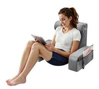 VEVOR Cuscino da Lettura per Schienale del Letto con Braccioli e 3 Tasche, Grande Cuscino da Letto con Supporto per Collo Rimovibile e Spugna 25D, per Leggere, Giocare, Riposare, Lavorare, Grigio