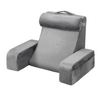 VEVOR Cuscino da Lettura per Schienale del Letto con Braccioli e 3 Tasche, Grande Cuscino da Letto con Supporto per Collo Rimovibile e Spugna 25D, per Leggere, Giocare, Riposare, Lavorare, Grigio
