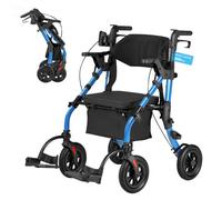 VEVOR Deambulatore e Sedia a Rotelle 2 in 1 per Anziani, Supporto Massimo 136 kg, Ausilio Pieghevole per la Mobilità in Alluminio con Ruote in PU, per Sostegno Camminata Disabili e Persone Anziane
