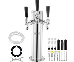 VEVOR Dispenser per Torre Spillatore Birra alla Spina Triplo Rubinetto in Acciaio Inossidabile, Tubi Preassemblati e Canne per Rubinetti a Chiusura Automatica per Feste, Bar, Pub, Ristoranti