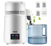 VEVOR Distillatore d'Acqua Volume della Canna 4 L, Distillatore Bianco per Purificazione dell'Acqua 1 L/H con Contenitore in Plastica, per Cucina Uffici, Lab, Ospedali, Cliniche Dentistiche, ecc.