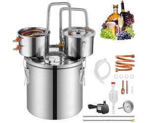 VEVOR Distillatore di Bevande Alcoliche Serbatoio ca. 30L Kit di Distillatore di Alcol per Raffreddamento, Set di Distillatore a Doppio Condensatore con Distillazione Secondaria per Liquore Alcolico
