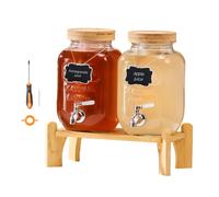VEVOR Distributore di Bevande, 2 Pezzi da 3,8 L, Contenitore di Succhi in Vetro con Supporto in Legno, Rubinetto in Acciaio Inox, Infusore, Distributore di Tè Freddo, Limonata, per Feste
