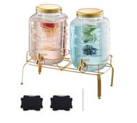VEVOR Distributore di Bevande, 2 Pezzi da 8 L, Contenitore di Succhi in Vetro con Supporto in Metallo, Rubinetto in Acciaio Inox, Infusore, Distributore di Tè Freddo, Limonata, per Feste