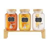 VEVOR Distributore di Bevande, 3 Pezzi da 8 L, Contenitore di Succhi in Vetro con Supporto in Legno, Rubinetto in Acciaio Inox, Infusore, Distributore di Tè Freddo, Limonata, per Feste