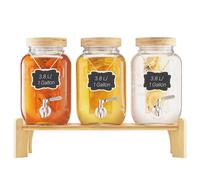 VEVOR Distributore di Bevande, 3 Pezzi da 8 L, Contenitore di Succhi in Vetro con Supporto in Legno, Rubinetto in Acciaio Inox, Infusore, Distributore di Tè Freddo, Limonata, per Feste