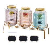 VEVOR Distributore di Bevande, 3 Pezzi da 8 L, Contenitore di Succhi in Vetro con Supporto in Metallo, Rubinetto in Acciaio Inox, Infusore, Distributore di Tè Freddo, Limonata, per Feste