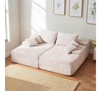 VEVOR Divano a Due Posti Lunghezza 210 cm in Velluto a Coste, Poltrona a Due Posti con Seduta Profonda Cuscini Morbidi per Soggiorno Camera da Letto, Divano Letto per 2 Persone, Beige