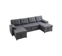 VEVOR Divano Letto a Forma di U, Divano Letto Trasformabile 2 Tasche Laterali 2 Cuscini, Poltrona Estraibile per Casa, Poltrona Trasformabile Soggiorno, Appartamento, Struttura in Metallo, Grigio