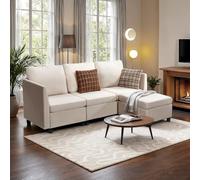 VEVOR Divano Letto Angolare con Contenitore Nascosto, con Pouf e Schiuma ad Alta Resilienza, Divano Imbottito 3 Posti con Struttura in Legno Massello per Soggiorno, Camera da Letto, Beige