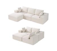 VEVOR Divano Modulare a Letto Angolare a Forma di L con Schiuma, Divano Imbottito in Velluto Capacità Carico 545 kg Lunghezza 265 cm con Cuscini, Mobile per Soggiorno Salone Casa, Beige